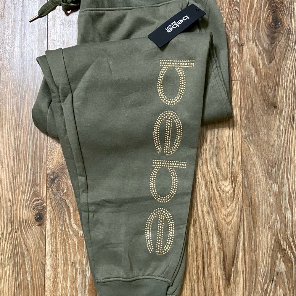 Bebe Olive Rhinestone Studded Jogger Pants 2XL